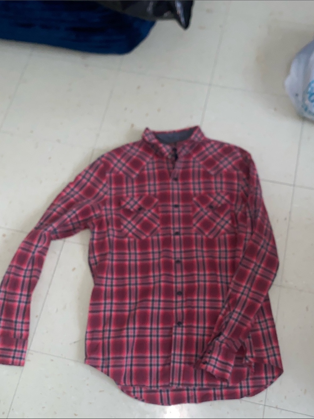 American Eagle Outfitters Red Plaid Button-Down Shirt
